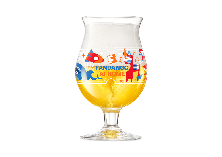 Duvel tulip glass with Fandango At Home logo