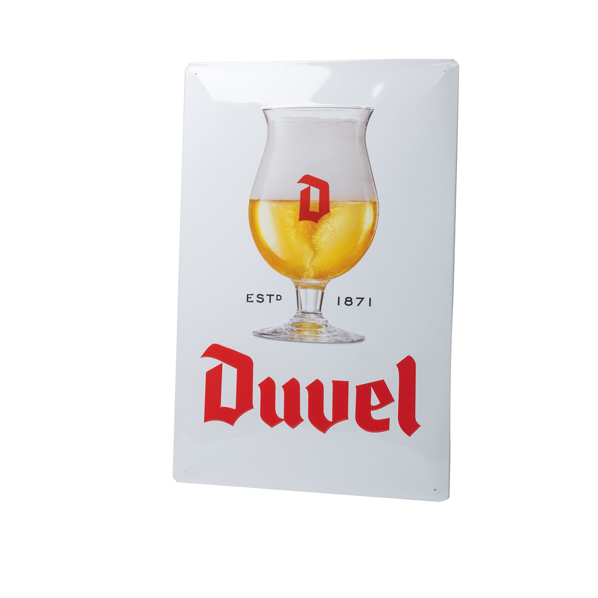 White Duvel Tin Tacker sign - Duvel Glass and logo